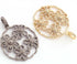 1 PC Antique Finish Pave Diamond Designer Round With Flower Pendant - 925 Sterling Silver & Yellow Gold Vermeil - Diamond Pendant 32mmx29mm PD1867