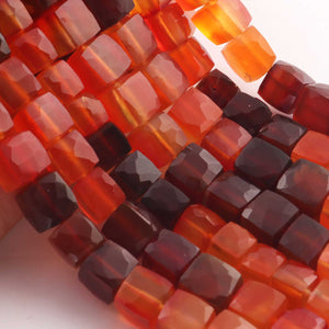 1 Strand Shaded Carnelian Faceted  Cube Briolettes - Box Shape Gemstone Beads - 5mm-8mm 8 Inches BR03432 - Tucson Beads