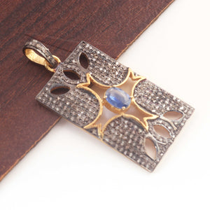 1 Pc Pave Diamond Rectangle Cross with Tanzanite 925 Sterling Vermeil Pendant - Rectangle Cross Pendant 36mmx23mm PD439 - Tucson Beads