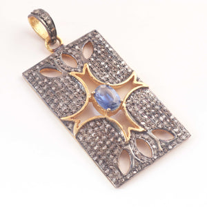 1 Pc Pave Diamond Rectangle Cross with Tanzanite 925 Sterling Vermeil Pendant - Rectangle Cross Pendant 36mmx23mm PD439 - Tucson Beads