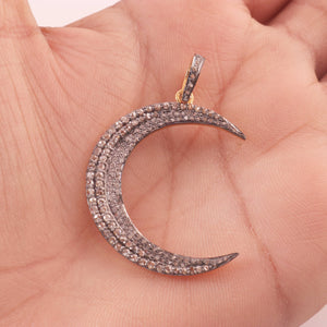 1 Pc Pave Diamond Crescent Moon Charm Pendant Over 925 Sterling Silver 38mmX7mm PD345 - Tucson Beads