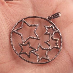1 Pc Designer Pave Diamond Round Star Pendant - 925 Sterling Silver - Round Star Pendant 42mmx40mm Pd296 - Tucson Beads