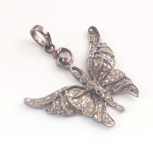1 Pc  Yellow Diamond With Pink Sapphire Butterfly Pendant -33mmx36mm PD174 - Tucson Beads