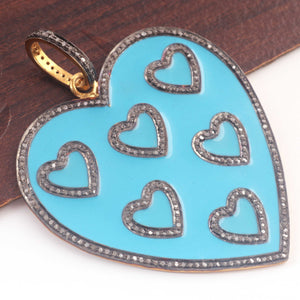 1 Pc Pave Diamond Pendant,  Turquois Yellow Gold , Bakelite Heart Charm, Enamel Heart Pendant  50mmx49mm PD325 - Tucson Beads