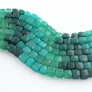 1  Strand Shaded Green Onyx Faceted  Briolettes - Cube Shape Gemstone Briolettes -6mmx7mm - 7mmx7mm- 8 Inches BR03439 - Tucson Beads