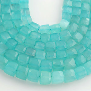 1 Strand Aqua Chalcedony Faceted Briolettes -Cube Shape Gemstone Briolettes - 6mmx7mm- 9mmx10mm -8 Inches BR03442 - Tucson Beads
