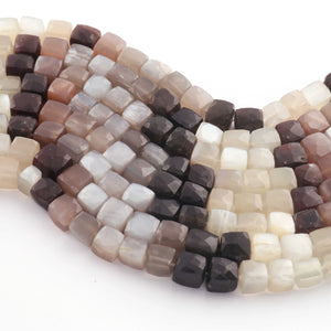 1  Strand Multi Moonstone Faceted Cube Shape Briolettes -Box Shape Briolettes -6mm- 7mm- 7.5 Inches BR03445 - Tucson Beads