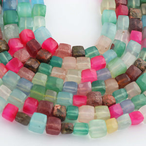 1 Strand Multi Stone Faceted Briolettes - Cube Shape Mix Stone Briolettes - 6mm-8mm - 7.5 Inches BR03446 - Tucson Beads