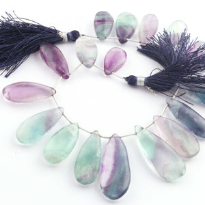 1 Strand Multi Flourite Smooth Briolettes -Pear Shape Briolettes  - 18mmx11mm -36mmx14mm-9Inches BR02085 - Tucson Beads