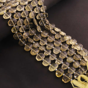 1 Strand Lemon Quartz Faceted Fancy Shape Beads, Straight Drill Lemon Quartz Fancy Beads,  Faceted  Briolettes 8mmx11mm - 11mmx15mm -10 Inches BR03465 - Tucson Beads