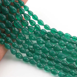 1 Strand Green Onyx Faceted Briolettes - Tear Drop Shape Briolettes -7mmx5mm-12mmx7mm- 8 Inches BR03509 - Tucson Beads
