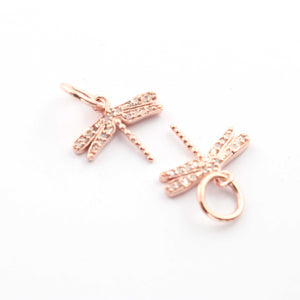 1 PC Pave Diamond Dragon Fly Charm 925 Sterling Silver, Yellow & Rose Gold Vermeil Pendant, 19mmx13mm PDC00046 - Tucson Beads