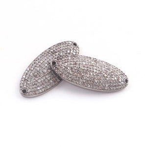 1 Pc Pave Diamond 925 Sterling Silver Oval Bead Connector - Diamond Charm Connector 31mmx13mm PDC1272 - Tucson Beads