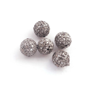 1 PC Pave Diamond Round Ball Beads 925 Sterling Silver- Antique Finish Round Bead 8mm PDC015 - Tucson Beads
