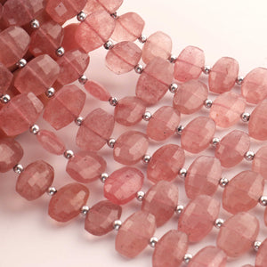 1 Strand Strawberry Quartz Faceted Fancy Shape Beads, Straight Drill Strawberry Quartz Fancy Beads,  Faceted  Briolettes 9mmx12mm - 11mmx16mm -10 Inches BR03478 - Tucson Beads
