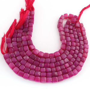 1 Strand Hot Pink Chalcedony Faceted Cube Briolettes -Hot  Pink Chalcedony Box Beads 6mmx8mm -8 Inch- BR03487 - Tucson Beads