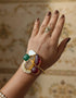 Multi Stone With Pearl 24k Gold Plated Adjustable Bracelet