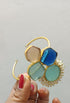 Multi Stone With Pearl 24k Gold Plated Adjustable Bracelet BB006