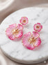 Handmade Pink Resin Flower Drop Earrings, Statement Floral Dangle Earrings, Gold Plated Bridal Bridesmaid Jewelry, Romantic Gift for Her