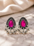 Oxidized Silver Jhumka Earrings with Pink Crystal, Bohemian Tribal Drop Earrings, Ethnic Indian Jewelry, Statement Ghungroo Earrings for Her
