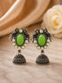 Oxidized Silver Peacock Jhumka Earrings, Mint Green Stone & AB Rhinestone Dangle Earrings, Traditional Ethnic Boho Jewelry, Choose Colors