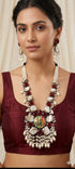 Traditional Indian Statement Necklace Set, Hand-Painted Meenakari Pendant Jewelry, Maroon Stone Pearl Long Necklace,