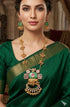 Traditional Indian Statement Necklace Set, Mint Green Kundan Long Mala, Royal Ethnic Pendant Necklace, Matching Square Drop Earrings,