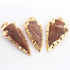 3 pcs Jasper Arrowhead  24k Gold  Plated  Pendant -  Electroplated With Gold Edge  2 Inches AR297