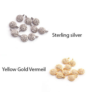 1 Pc Pave Diamond Round Disc Pendant 925 Sterling Silver & Yellow gold Vermeil  - Diamond Disc Pendant 8mmx6mm pdc240 - Tucson Beads