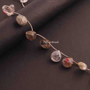 1 Long Strand Golden Rutile Briolettes - Golden Rutile Faceted Heart Shape Beads 9mmx8mm-14mmx11mm 10 Inch BR435 - Tucson Beads