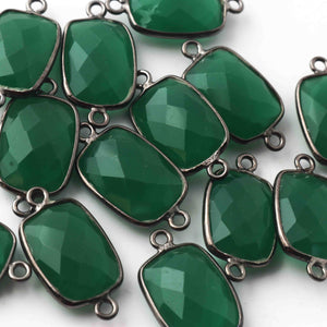 6 Pcs  Green Onyx Faceted Oxidized Sterling Silver Rectangle Shape Connecter Double Bali  21mmx11mm- SS1014 - Tucson Beads