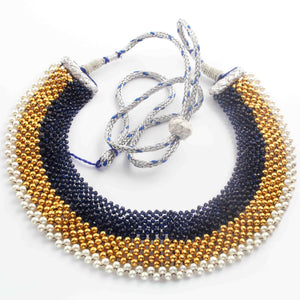 Blue Hydro With Pearl & Gold Pyrite Beaded Necklace AAA Quality Gemstone Necklace Blue  Mat Necklace -3mm-4mm- 8 Inches - SPB0130 - Tucson Beads