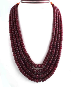 4 Strands Of  Dyed Ruby Corundum  - Faceted Rondelle Beads - Rare & Dyed Necklace - Stunning Elegant Necklace BR1446 - Tucson Beads