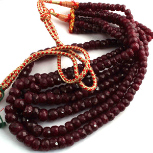 4 Strands Of  Dyed Ruby Corundum  - Faceted Rondelle Beads - Rare & Dyed Necklace - Stunning Elegant Necklace BR1446 - Tucson Beads