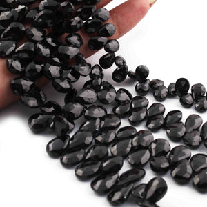 1 Strand Black Onyx Faceted Pear Drop Briolettes - Black Onyx Beads 10mmx6mm-11mmx8mm 9 Inches BR0724 - Tucson Beads