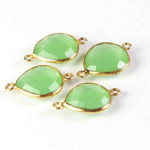 5 Pcs Green Chalcedony Heart 925 Sterling Vermeil Faceted Double Bail Connector 22mmx15mm SS767 - Tucson Beads