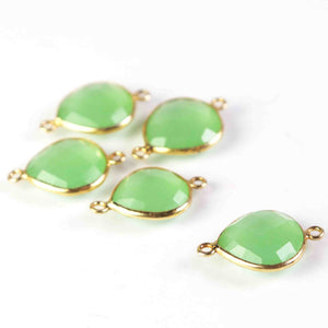 5 Pcs Green Chalcedony Heart 925 Sterling Vermeil Faceted Double Bail Connector 22mmx15mm SS767 - Tucson Beads