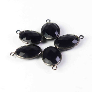 5 Pcs Black Onyx Oxidized Sterling Silver Faceted Oval Shape Pendant -18mmx11mm SS761 - Tucson Beads