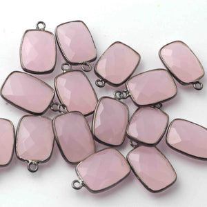 5 Pcs Rose Quartz Faceted Oxidized Sterling Silver Rectangle Shape Pendant  Single Bali  18mmx11mm- SS1011 - Tucson Beads