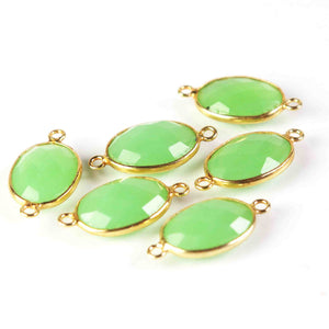 6 Pcs Green Chalcedony 925 Sterling Vermeril Faceted Oval Shape Dubble Bail Connector -Gemstone connector 21mmx11mm SS699 - Tucson Beads