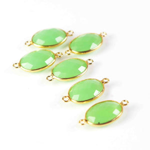 6 Pcs Green Chalcedony 925 Sterling Vermeril Faceted Oval Shape Dubble Bail Connector -Gemstone connector 21mmx11mm SS699 - Tucson Beads