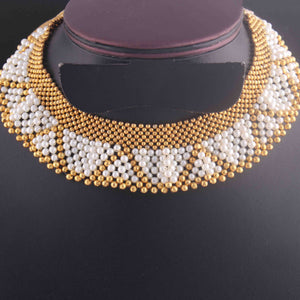Pearl Hydro With Gold Pyrite Beaded Necklace AAA Quality Gemstone Necklace Pearl  Mat Necklace -2mm-3mm- 9 Inches - SPB0127 - Tucson Beads