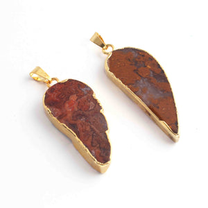 2  Pcs Brown Druzzy 24k Gold Plated Pendant- Electroplated Gold Druzy -44mmx19mm DRZ069 - Tucson Beads