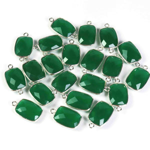 10 Pcs Green Onyx Faceted Rectangle 925 Sterling Silver Pendant/Connector -Green Onyx Pendant/Connector  21mmx11mm-18mmx11mm SS614 - Tucson Beads