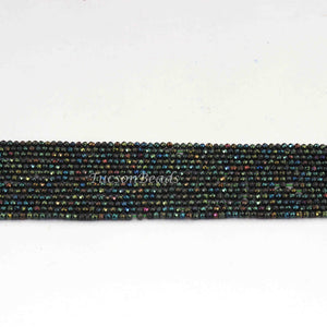 5 Long Strands Black Spinel Green  Coated Rondelles Faceted Beads - Green Coated Rondelles -  2mm 13 inch RB175 - Tucson Beads