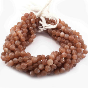 1 Long Strand Peach Moonstone Faceted Round Balls beads - Gemstone ball Beads 6mm-7mm 10 Inches BR0739 - Tucson Beads