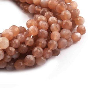 1 Long Strand Peach Moonstone Faceted Round Balls beads - Gemstone ball Beads 6mm-8mm 10.5 Inches BR0732 - Tucson Beads