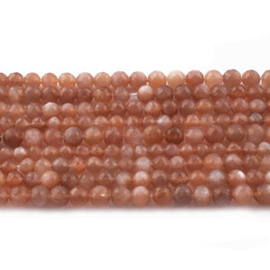 1 Long Strand Peach Moonstone Faceted Round Balls beads - Gemstone ball Beads 6mm-7mm 10 Inches BR0739 - Tucson Beads