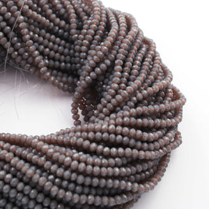 5 Long Strand Grey Drak Galss Faceted  Rondelles - Round Shape Beads 3mm -4 mm-14 Inches RB0301 - Tucson Beads