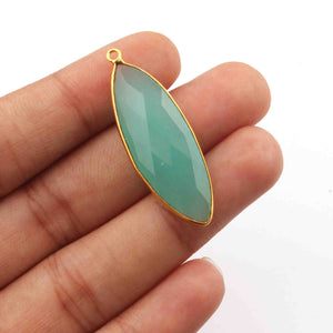 9 Pcs Aqua Chalcedony Faceted 925 Sterling Vermeil Marquise Shape Single & Double Bali Pendant & Connector -41mmx13mm & 39mmx13mm  SS793 - Tucson Beads
